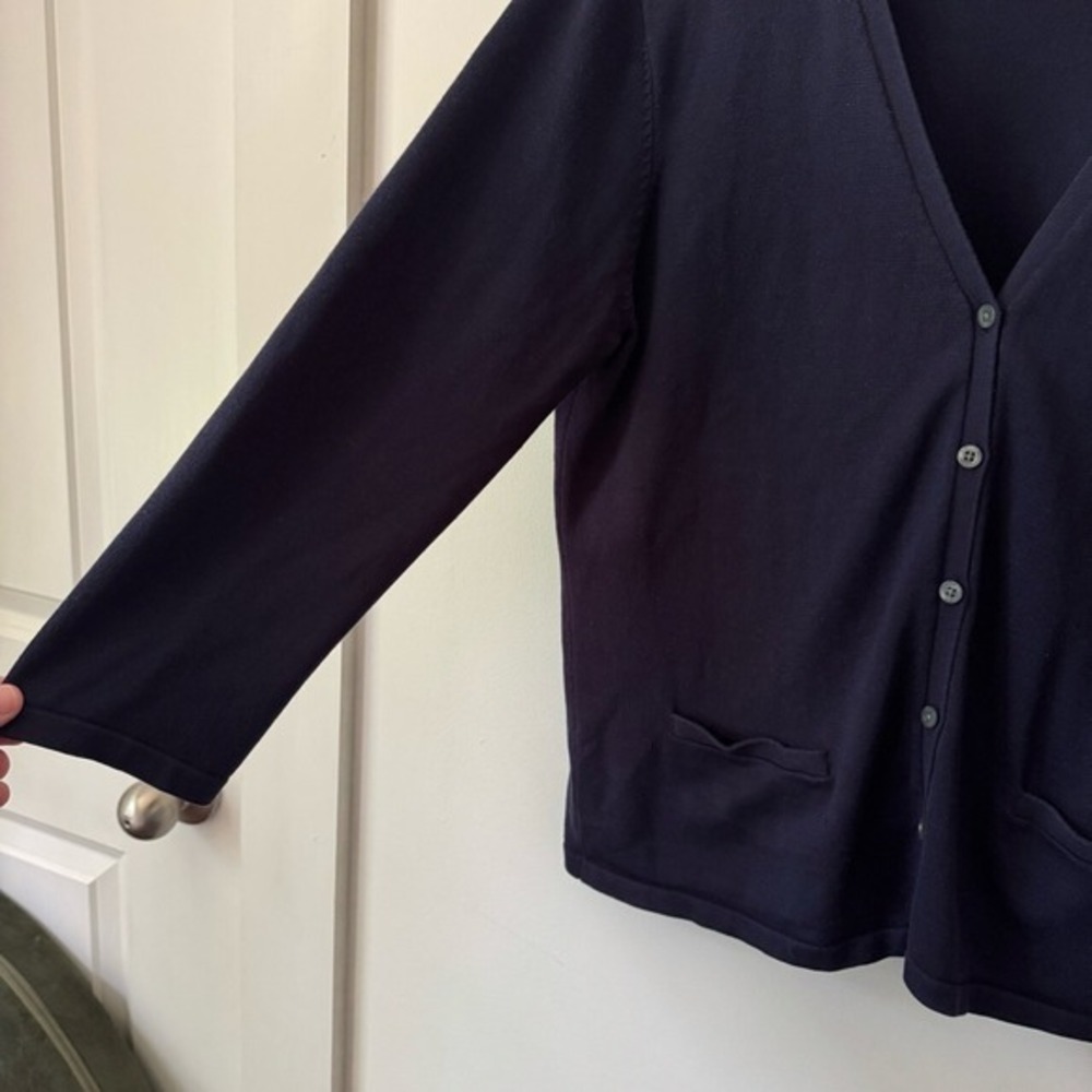 Lauren Ralph Lauren Navy Cardigan L Silk Y2K Preppy Luxury Clean Girl Academia - Picture 5 of 8